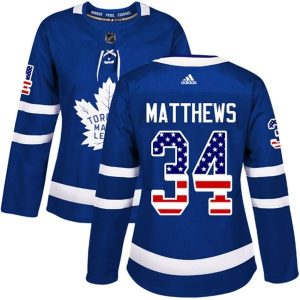 Damen Toronto Maple Leafs Trikot Auston Matthews 34 Blau USA Flag Fashion Authentic